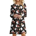 thumbnail image 2 of IROINNID Christmas Dresses for Women Casual Xmas Print Long Sleeve Loose Fit Flare Christmas Party Dress(Z01#Black,S), 2 of 5