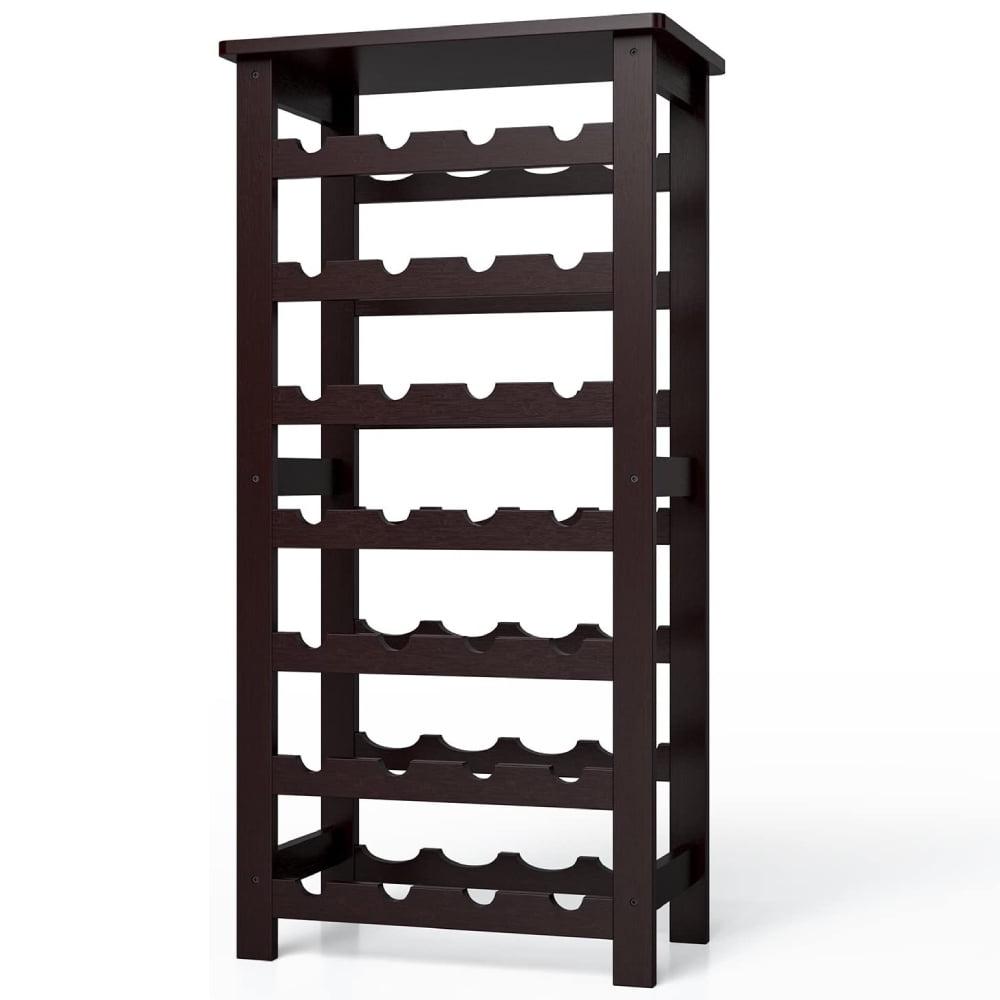 Kepooman 7 Tier Free Standing Wooden Wine Rack Display Shelves for Kitchen Pantry, Hold 28 Bottles, Brown Kepooman 7 Tier Free Standing Wooden Wine Rack Display Shelves for Kitchen Pantry, Hold 28 Bottles, Brown