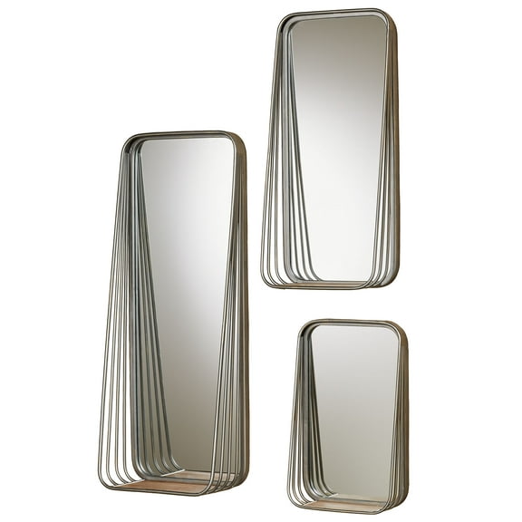 Braddox Mirrored Contemporary Wall Shelves Gun Metal Set of Three Set of 3
