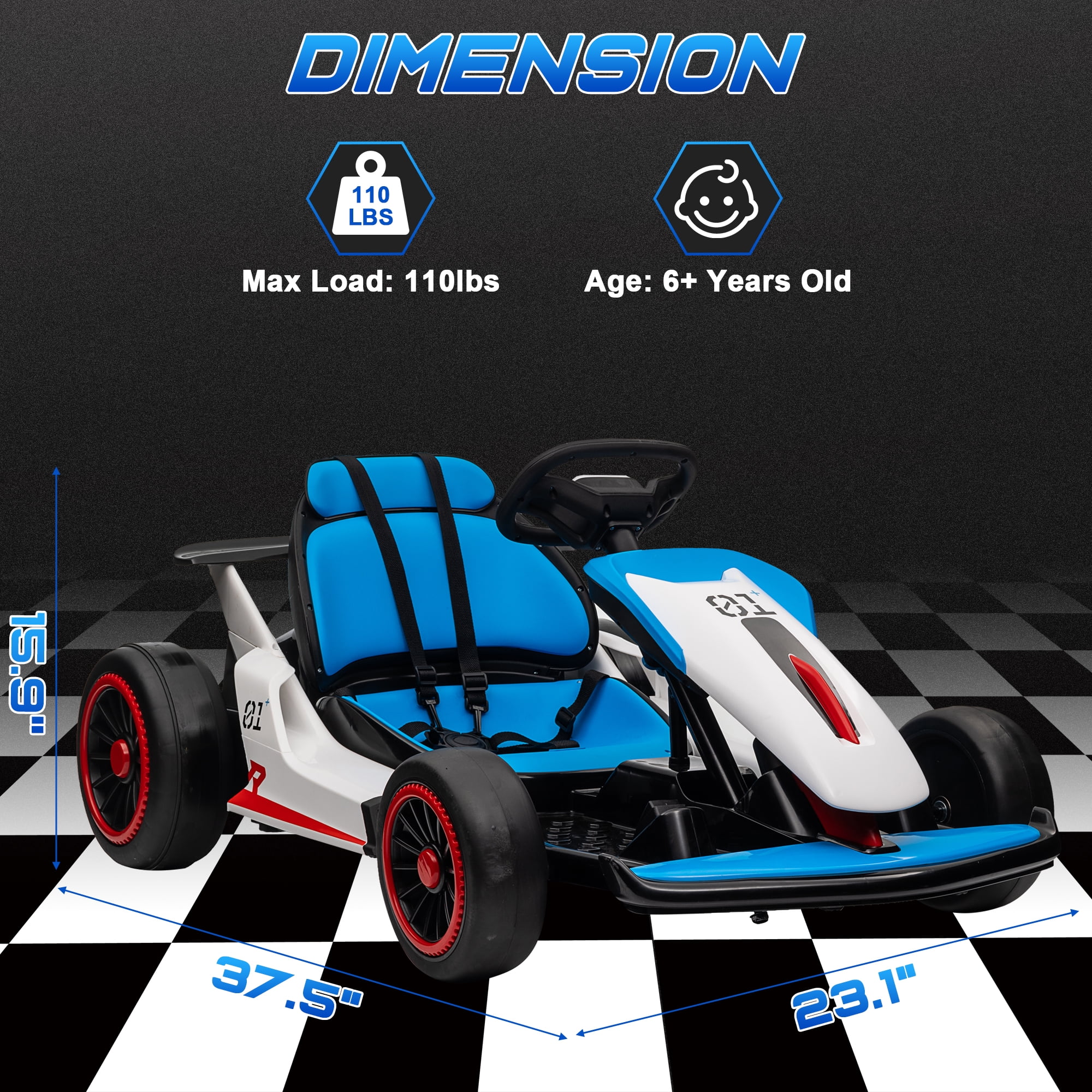 JOYRACER, Electric Go Kart, 24V, Blue, for Kids 6-12 Years Old