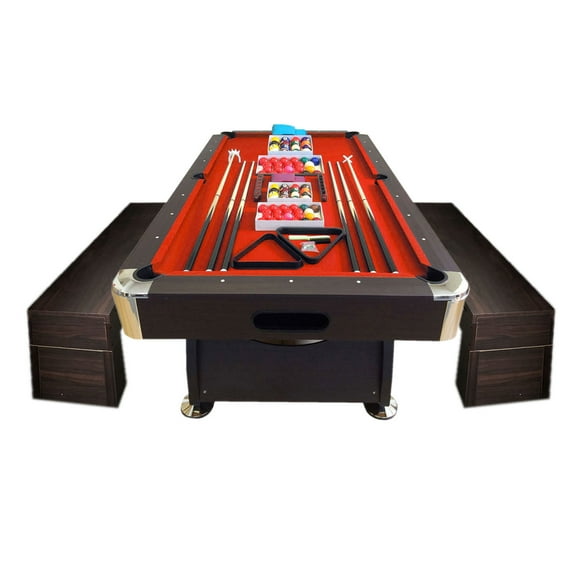 Pool Table 8 Feet Snooker with Accessories – Vintage Red with benches