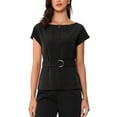 thumbnail image 1 of Inspire Chic Blusa Elegante de Manga Corta para Mujer con Cuello Barco, Tops Peplum con Cinturón, Color Negro, 1 of 6