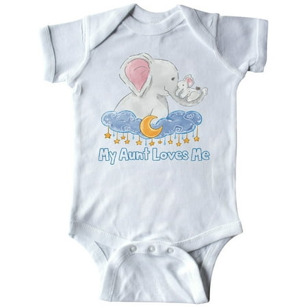

Inktastic My Aunt Loves Me Cute Elephants Clouds Moon and Stars Gift Baby Boy or Baby Girl Bodysuit