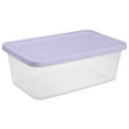 thumbnail image 2 of Sterilite, 6 Quart Clear Storage Bin, Snap-on Lid Storage Container, with Purple Lid, Set of 10, 2 of 6