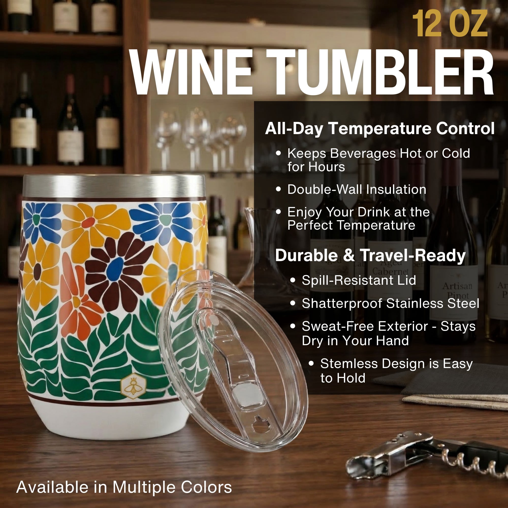 Biddlebee 12oz Insulated Stainless Steel Stemless Wine Tumbler, Faith