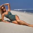 thumbnail image 4 of Womens Ruched One Piece Swimsuit V Neck Monokini Bath Suit Tie Side Swimwear, 4 of 7