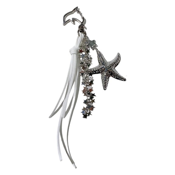 LAIQIEN Shimmering Star Tassels Keychain With Detachable Clip Crossbody Bag Charm Stylish Alloy Jewelry For Everyday Use