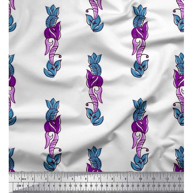 Soimoi Poly Georgette Fabric Leaves & Floral Block Decor Fabric Printed Yard 42 Inch Wide