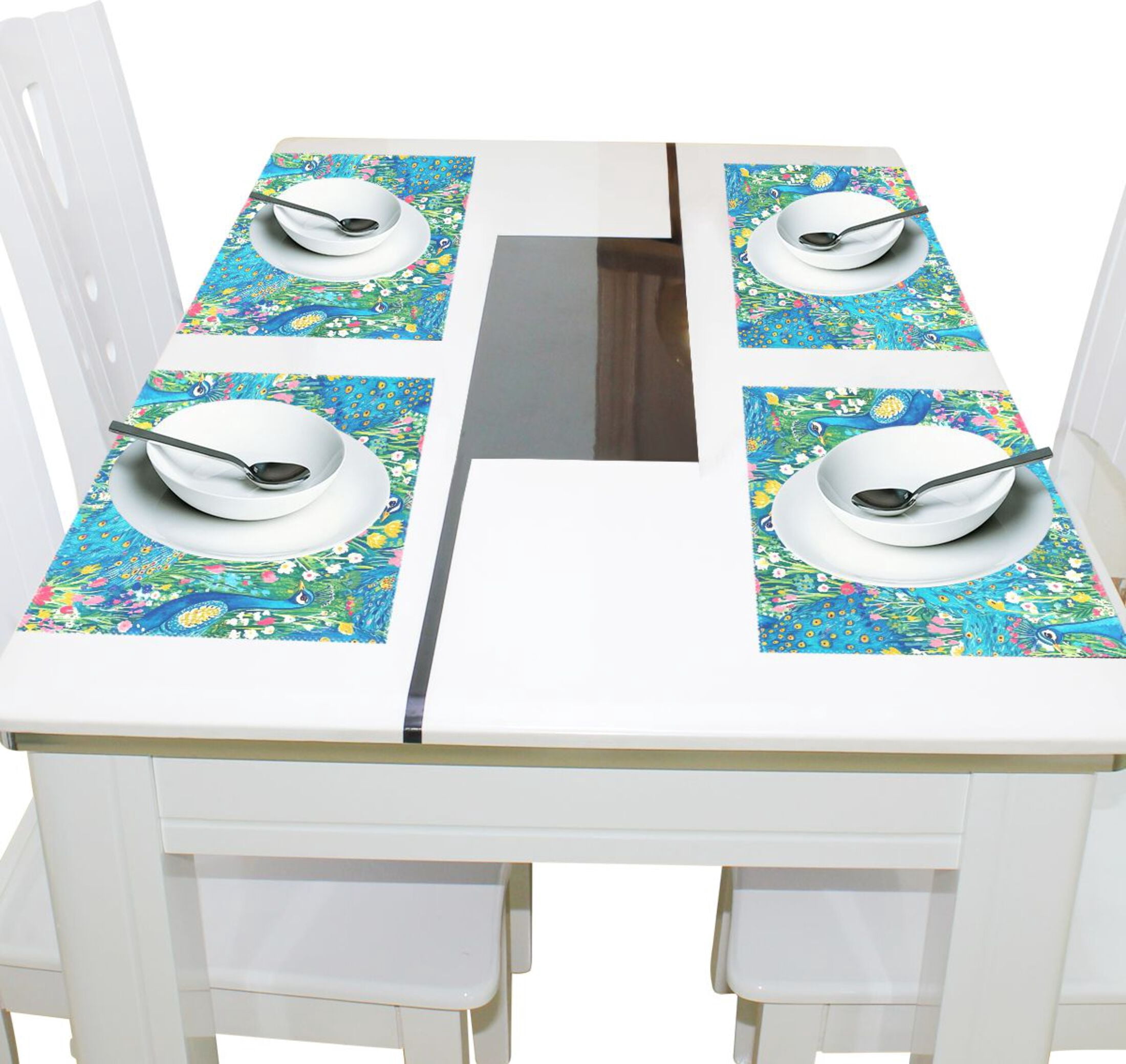 Regal Peacocks 6-Piece 12x18in Durable Place Mats, Heat-Proof and Non-Slip