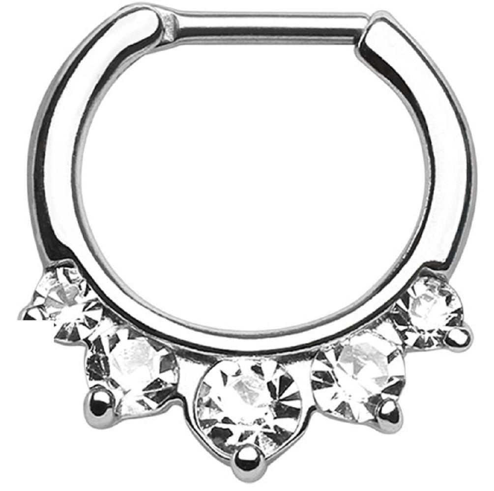 Five Pronged CZs 316L Surgical Steel Septum Clicker Ring 14 gauge HO2951