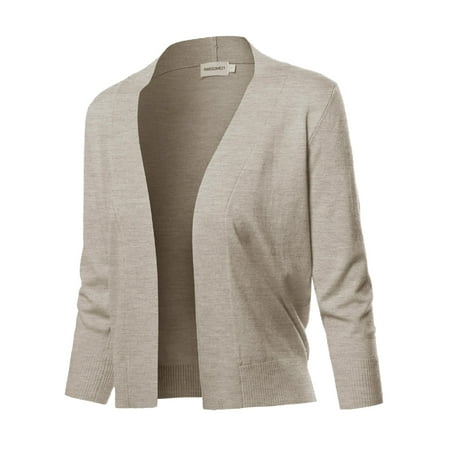 Pink Track Jacket - FashionOutfit Women's Solid Soft Stretch 3/4 Sleeve Layer Bolero Cardigan