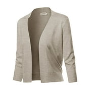 FashionOutfit Women's Solid Soft Stretch 3/4 Sleeve Layer Bolero Cardigan