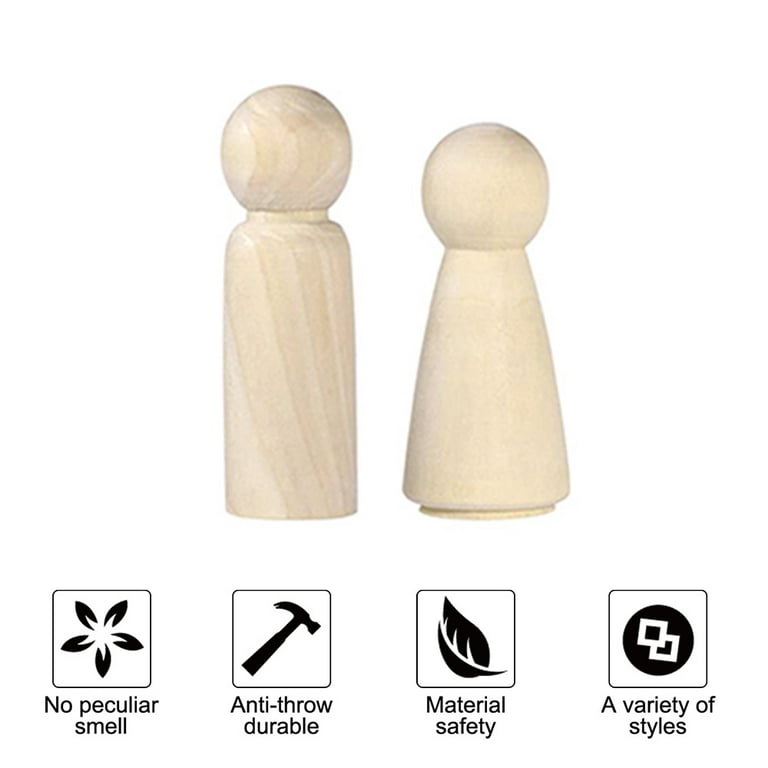 Wooden Peg Doll Unfinished Wooden People Plain Blank Bodies Angel Dolls for DIY Craft Pack of 20, Brown
