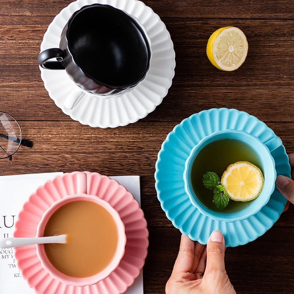 DanceeMangoo Clear Glass Cup & Saucer Set, 6 Oz Scented Tea Cup Coffee Mug,  Pumpkin Stripes 