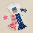 thumbnail image 3 of Okbabeha Kids Toddler Girls 4th of July Outfit,Short Sleeve Letter Tee Shirt+Stars Stripes Flare Pants Bell Bottom Outfits, 3 of 5
