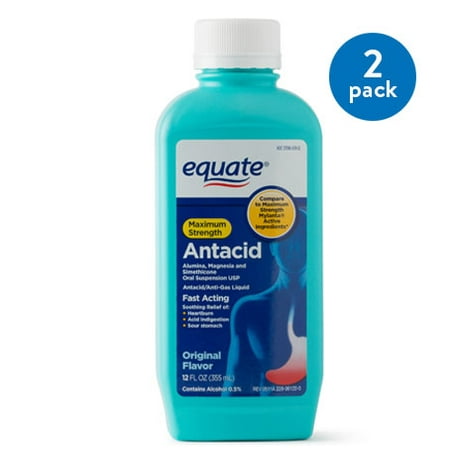 - (2 Pack) Equate Maximum Strength Antacid/Anti-Gas Original Flavor Liquid, 400 mg, 12 Oz