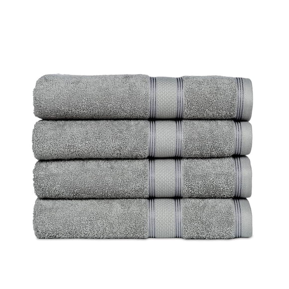 Casa Lino Juego De 4 Toallas De Baño Gris Plateado (54"" X 27") - Juego De Toallas De Baño Grandes - Toallas 100% Algodón Para Baño - Paquete Múltiple De Toallas De Baño Altamente Absorbentes Y De Sec