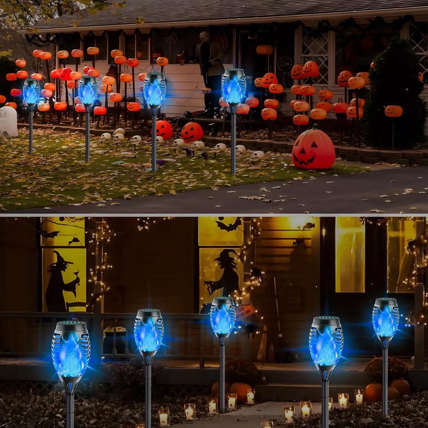 Flickering Flame Solar Tiki Torches 4 Pack Waterproof Outdoor Lighting for Garden Patio Lawn Pathway Yard Solar-Powered Landscape Lights