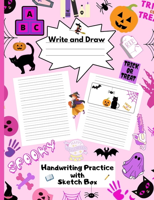 Write and Draw Handwriting Practice with Sketch Box Halloween gift for girls, Ruled Pages With