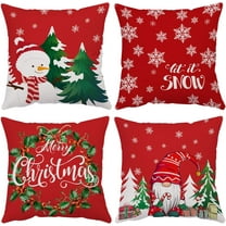 Merry Christmas Pillow Covers 16x16 Set of 4 Velvet Christmas Pillow Cases Red Green Xmas Winter Holiday Throw Pillow Covers Christmas Tree Cushion Covers for Outdoor Home Bed Sofa Couch(16 Inch)