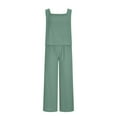thumbnail image 4 of RYRJJ Women's Summer 2 Piece Outfits Square Neck Linen Tank Crop Top & Wide Leg Pants Matching Lounge Set Tracksuit with Pockets Plus Size, 4 of 6