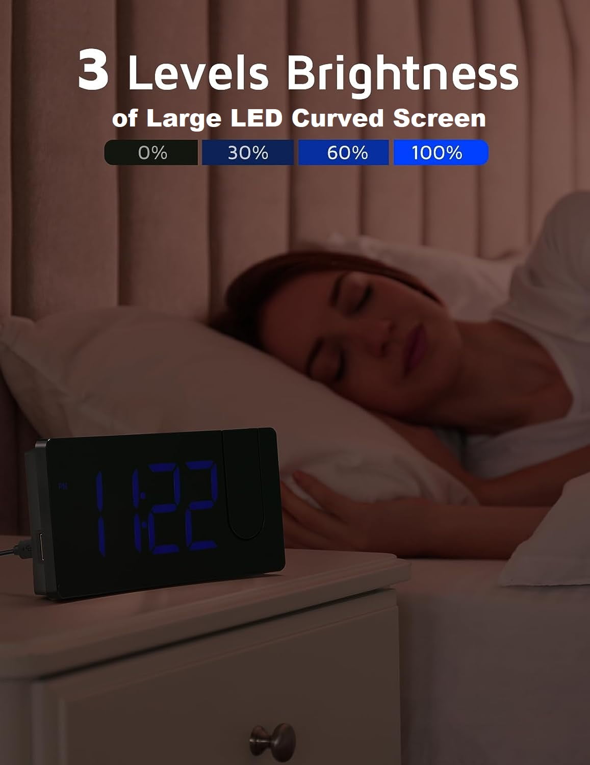 Mpow Projection Alarm Clock, Digital Clock with 180° Rotatable Projector, 3-Level Brightness, Progressive Volume, USB Charger, Battery Backup, 9mins Snooze, 12/24H, Digital Alarm Clock for Bedroom