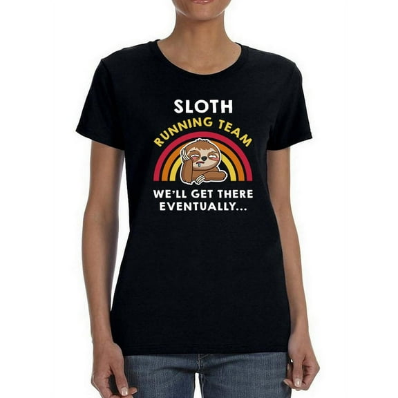 Sloth Running Team With Cartoon Women T-Shirt, Female Small