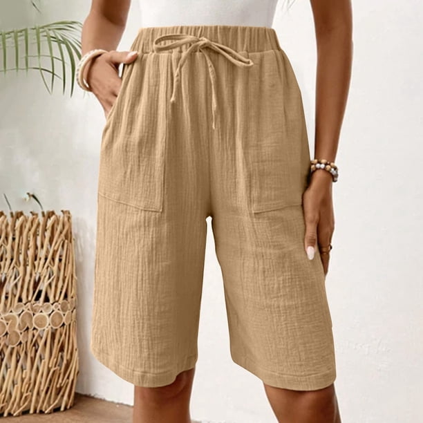 WILLBEST Pantalones Casuales para Mujer, Pantalones Cortos de Verano Cómodos, Uso Diario Versátil, Diseño de Color Sólido, Ajuste Relajado para Darle Estilo. Extra Grande