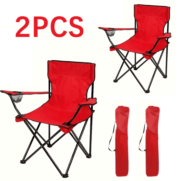 2 Pcs Outdoor Foldable Camping Chair With Storage Bags, Suitable For Courtyard BBQ Party, Camping & Outside Events Supplies, Garden Chairs, Summer Go-out Essentials, Summer Vacation Supply, Red