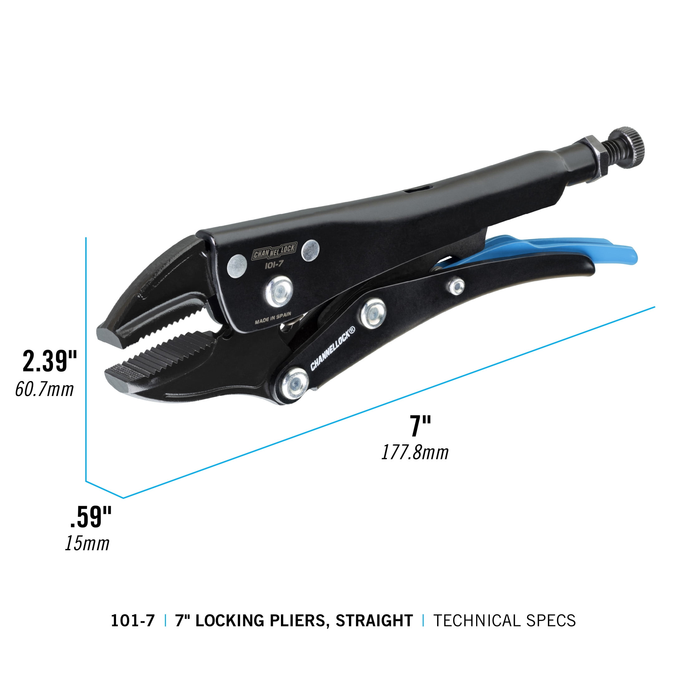 CHANNELLOCK 7-inch Straight Jaw Locking Pliers, Ideal for Excellent Clamping on Flat Stock and Fasteners (101-7)