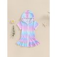 thumbnail image 2 of Bagilaanoe Little Girls Swimsuit Cover Up Toddler Rainbow Print Zipper Hoodie Dress Beach Rash Guards 1T 2T 3T 4T 5T 6T 7T 8T Kids Summer Bathing Suit, 2 of 8