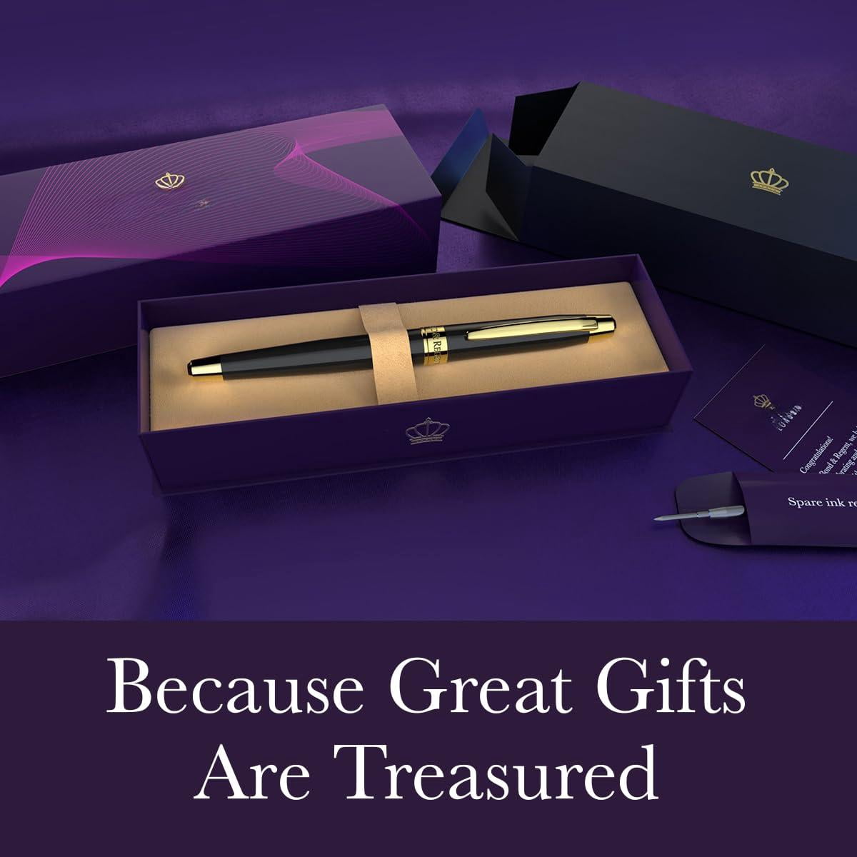 24 Karat Luxury Rollerball Pen - Fancy Executive Professional Writing Gift Set For Men Women  Nice Pens Gloss Black