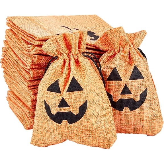 30 pc 30pcs Imitation Burlap Bags 14x10cm Pumpkin Orange Pouches Drawstring Bags for Halloween Candy Party Favors Small Items Jewelry Storage