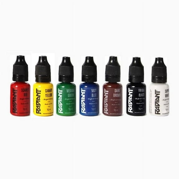 Radiant Colors 7 Artist Select Colors Tattoo Ink Set - Tattooing Inks Fluid Vegan Pigments 7 x 1/2oz Bottles