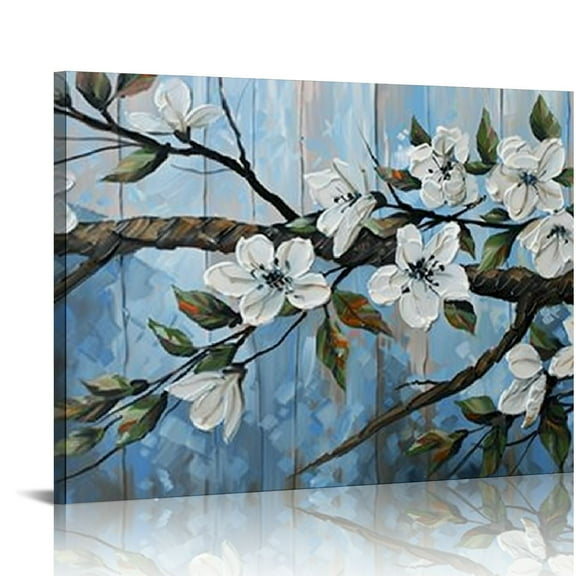 ARISTURING Large Canvas Framed Wall Art White Flowers, Pictures, Modern Canvas Wall Art for Living Room, Bedroom Family Wall Decor Decoration Wall Art(With Soild Wood Dark Framed)