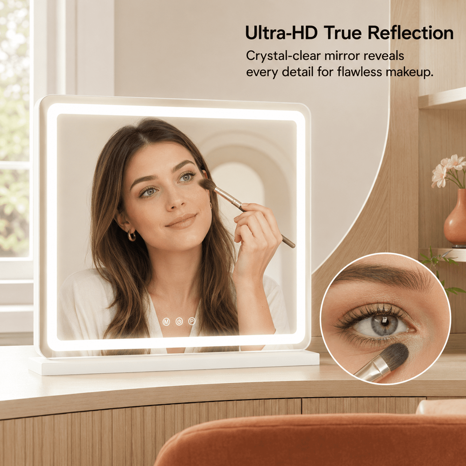 Alvantor Vanity Mirror with Lights, LED Makeup Mirror, Lighted Makeup Mirror with Dimmable 3 Modes, Touch Screen Control, USB Charging Port, Tabletop, 13"x17"/19"x22"/22"x32"