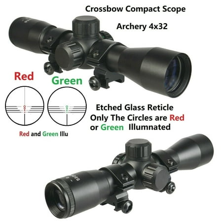 Archery 4X32 Compact Crossbow Multi Range Reticle Scope Red and Green Illuminate
