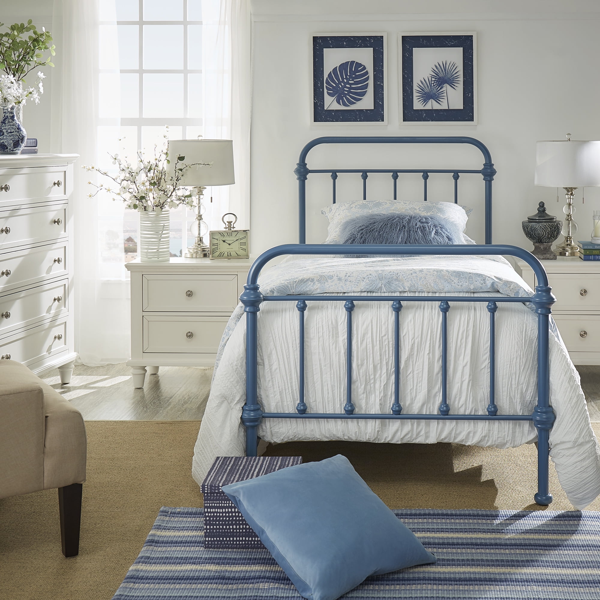 Weston Home Nottingham Metal Twin Bed, Blue Steel