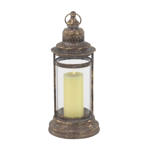 Decmode 17 X 7 Inch Traditional Metal and Glass Lantern, Tarnished Brass