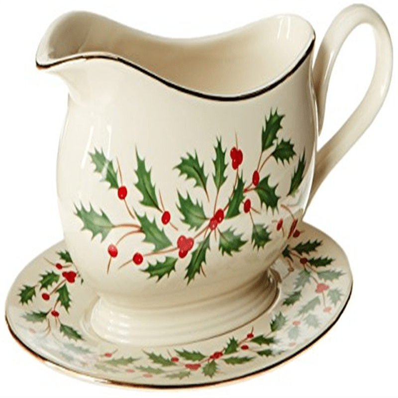 lenox holiday gravy boat with stand,ivory