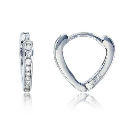 DECADENCE Sterling Silver Rhodium 2x12mm Multicolor Heart Shape Channel Huggie Hoop Earrings for Women and Girls | 1-Row Set Round Cut AAA Cubic Zirconia Hoop Earring | Secure Tube Cartilage Closure