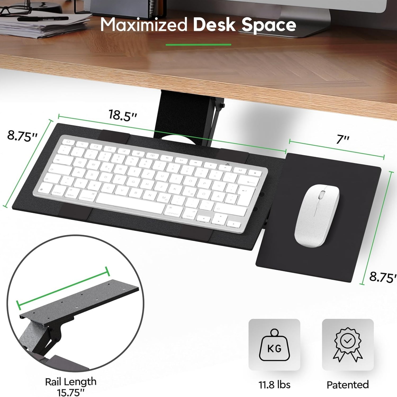 Under Desk Keyboard Tray Slide Out with Adjustable Height and Tilt - Easy to Slide and Swivel 360 Degree - Keyboard Drawer with Adjustable Mouse Pad