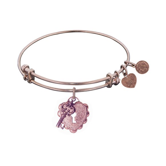 Rose Stipple Finish Brass Key to My Heart Angelica Bangle Bracelet, 7.25"
