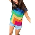 thumbnail image 2 of Cenuakty Women's Summer Casual Contrast Color Tops Short Sleeve Crew Neck Knit T-shirt Going Out Tops for Beach, 2 of 3