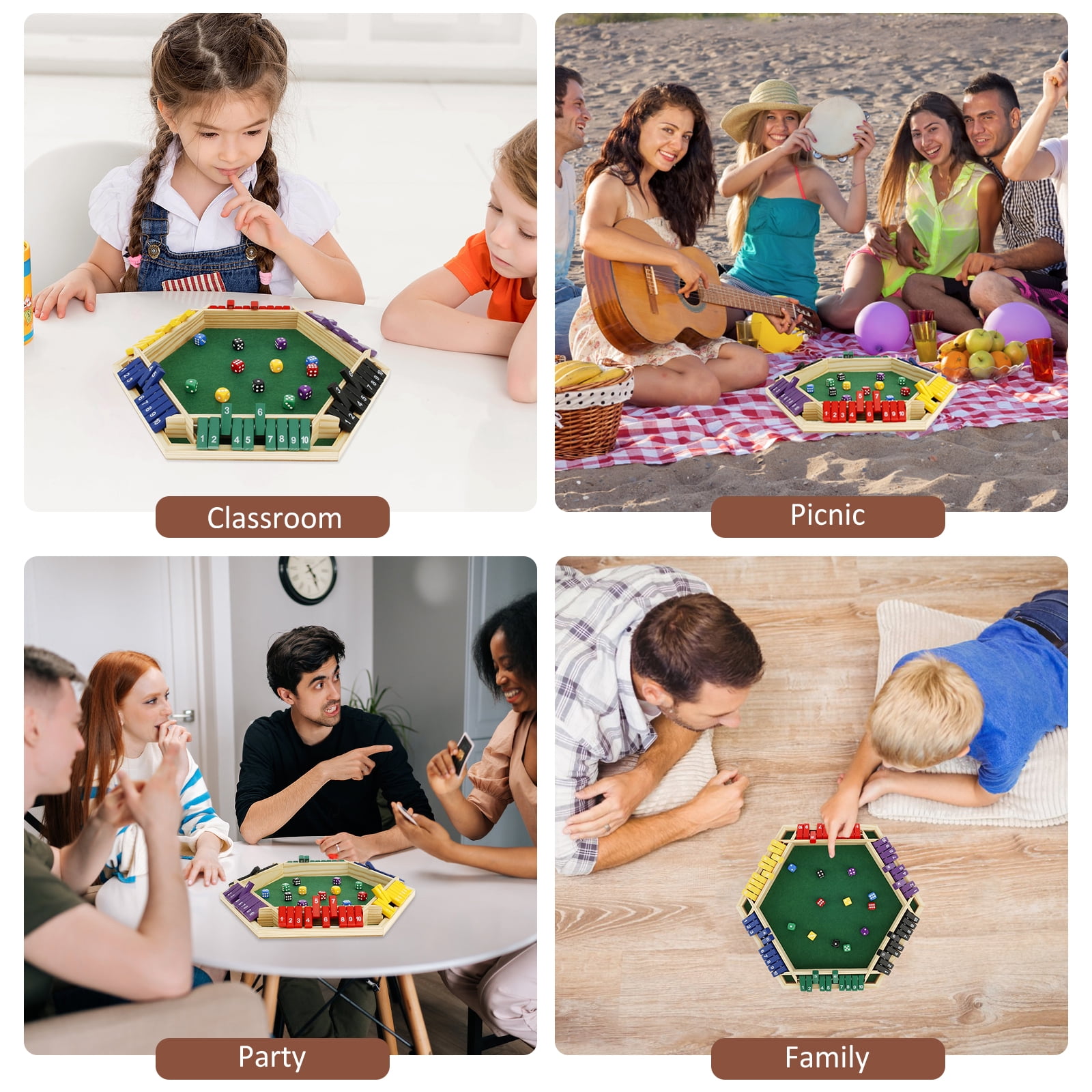 Wekvgz Shut The Box Game for 1 to 6 Players Wood Tabletop Board Game with 12 Dice Fun Close The Box Game Handmade Shut The Box Dice Game for Kids Adults Families Home Party