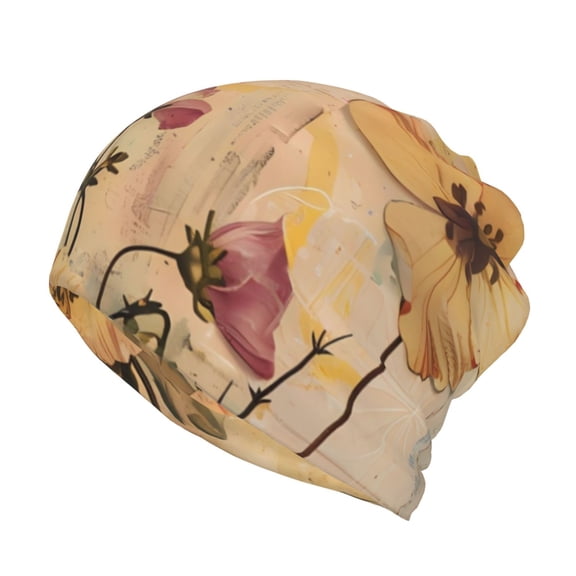 Rateoe Vintage Floral Butterfly Collage Cotton Slouchy Beanie Hat for Men/Women,Lightweight Oversize Large Thin Skull Cap Night Sleeping Cap