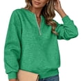 thumbnail image 2 of IUYRTFE Women's Quarter Zip Pullover Sweatshirt with Textured Fabric and Ribbed Trim Long Sleeve Casual Sporty Top, 2 of 8