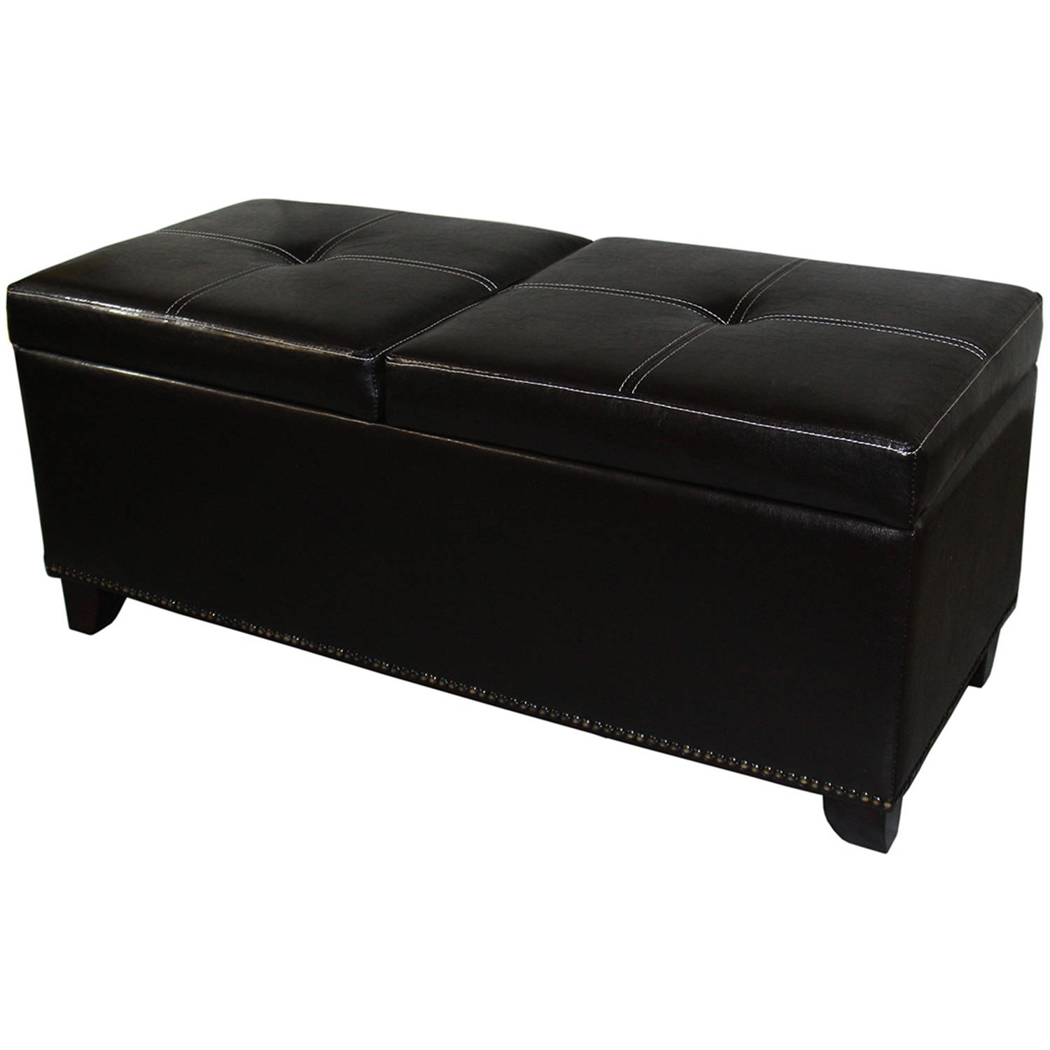 42" Long Wooden Storage Bench "Leatherette" with Lift Top, Brown finish