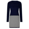 thumbnail image 4 of RYDCOT Casual Dresses for Women Fall Fashion Houndstooth Stitching Long Sleeve V-Neck Dress Ladies Dresses Sale or Clearance Dark Blue, 4 of 5