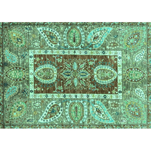 Ahgly Company Indoor Rectangle Oriental Turquoise Blue Traditional Area Rugs, 8' x 10'